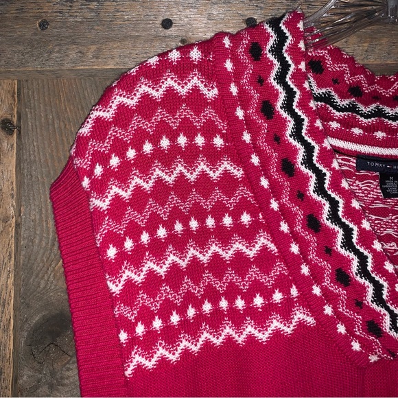 Women’s M TOMMY HILFIGER Red Raspberry Nordic Knit V-Neck Tunic Sweater Vest EXC - Picture 5 of 13